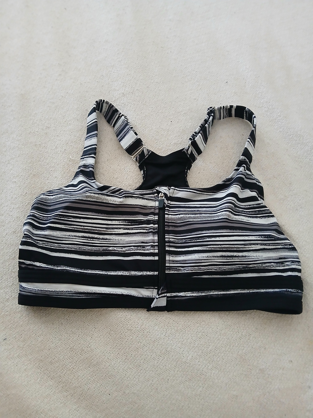 Lands' End Front-Zip Striped Sports Bra/ Swim Top